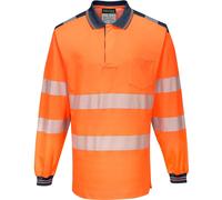 Portwest PW3 Hi Vis Cotton Comfort Polo Long Sleeve Shirt Orange / Navy S
