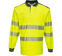 Portwest Polo Shirt PW3 T184 RIS3279 - Hi-Vis Long Sleeve, Breathable Cotton Comfort