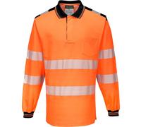 Portwest PW3 Hi Vis Cotton Comfort Polo Long Sleeve Shirt Orange / Black 5XL