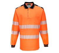 Portwest PW3 Hi Vis Cotton Comfort Polo Long Sleeve Shirt Orange / Black XXL