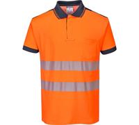 Portwest T180 PW3 Hi-Vis Cotton Comfort Polo Shirt Short Sleeve Side Vents | Orange/Navy, Large, EN ISO 20471 Class 2, RIS 3279-TOM, UPF 40+, Classic Fit, Moisture Wicking Fabric, Chest Pocket, Rail