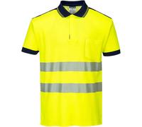 Portwest PW3 Hi-Vis Polo Shirt S/S, Size: S, Colour: Yellow/Navy, T180YNRS