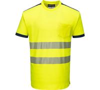 Portwest PW3 Hi Vis Cotton Comfort Short Sleeve T Shirt Yellow / Navy S