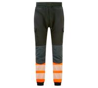 Portwest PW3 Hi-Vis Flexi Joggers Work Trousers 4-Way Stretch Slim Fit Jogging Bottoms Reinforced Knees Reflective Tape Workwear Pants Multi-Pocket Elastic Waist, Black/Orange, 3XL