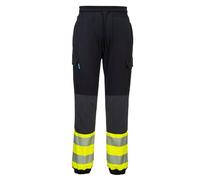 Portwest PW3 Hi-Vis Flexi Joggers Work Trousers 4-Way Stretch Slim Fit Jogging Bottoms Reinforced Knees Reflective Tape Workwear Pants Multi-Pocket Elastic Waist, Black/Yellow, S