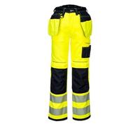 Portwest PW3 T501 Mens Hi Vis Work Trousers Holster Pocket Polycotton Reflective Triple Stitched Kneepad Pocket Cargo Workwear Construction Builders Tradesman Heavy Duty, Regular, Yellow/Black, 28