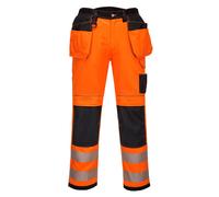Portwest Hi-Vis Work Trousers PW3 - Holster & Kneepad Pocket - Class 2 Orange/Black