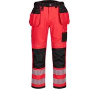 Portwest PW3 Hi-Vis Holster Pocket Work Trousers Red/Black Strong Fit 38