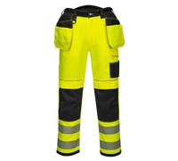 Portwest T501 Mens PW3 Hi Vis Work Trousers - Holster Pocket Workwear Safety Construction Trousers Yellow/Black, 28