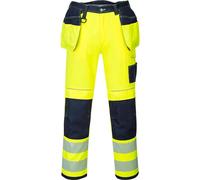 Portwest PW3 Hi Vis Holster Pocket Work Trousers Yellow / Navy 41" 29"