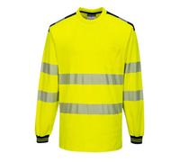 Portwest T185 PW3 Hi-Vis Cotton Comfort T-Shirt Long Sleeve Ribbed Cuffs | Yellow/Black, Large, EN ISO 20471 Class 3, RIS 3279-TOM, UPF 40+, Moisture Wicking Fabric, Chest Pocket, Side Vents, Rail