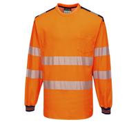 Portwest T185 Lightweight PW3 Hi-Vis Cotton Comfort T-Shirt L/S Orange/Navy, Large