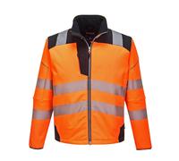 Portwest T402 Men's PW3 Hi Vis Safety Jacket - Windproof Water Resistant High Visibility Reflective Softshell Jacket Orange/Black, XX-Large