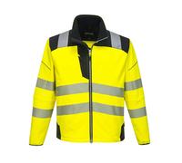 Portwest T402 Men's PW3 Hi Vis Safety Jacket - Windproof Water Resistant High Visibility Reflective Softshell Jacket Yellow/Black, XX-Large