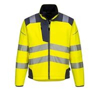 Portwest T402 Men's PW3 Hi Vis Safety Jacket - Windproof Water Resistant High Visibility Reflective Softshell Jacket Yellow/Grey, Small
