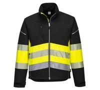 Portwest PW3 Mens Hi Vis Class 1 Softshell Jacket Black / Yellow 2XL