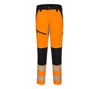 Portwest T140 PW3 Hi Vis Stretch Trouser Work Pants Titanmill Pro Four Way Stretch Reinforced Knees Elastic Waist Segmented Reflective Tape Adjustable Hem EN ISO 20471 Certified, Orange/Black, L