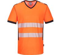 Portwest PW3 Hi Vis V Neck Mesh Insert Short Sleeve T Shirt Orange / Black L