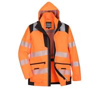 PORTWEST PW3 Hi Vis Waterproof 5-in-1 Jacket Padded Breathable Hooded Coat PW367