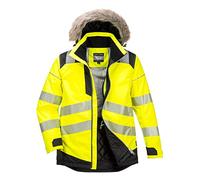 Premium PW3 Hi-Vis Winter Jacket - Fur Hood Thermal Insulated Hi Viz Parka Coat