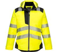 Portwest T400 Men's PW3 Lightweight Hi Vis Hooded Work Jacket Reflective Full Zip Safety Utility Quilt Lined Waterproof Workwear Yellow/Black, X-Small