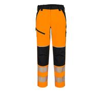 Portwest T141 PW3 Hi Vis Womens Stretch Trouser Titanmill Pro Four Way Stretch Segmented Reflective Tape Reinforced Knees Adjustable Hem Elastic Waist EN ISO 20471 Certified, Orange/Black, XL