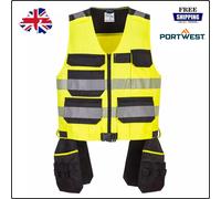 Portwest PW3 High Visibility Reflective Vest Holster Pocket Zip Class 1 Waiscoat