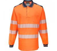 Portwest PW3 PW3 Hi-Vis Polo Shirt Long Sleeve Orange/Navy Size: M Col M