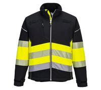 Portwest PW3 PW375 Hi-Vis Softshell Jacket Mens Work | EN ISO 20471 Class 1, 3-Layer Micro Fleece, Four Pockets