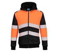 Portwest PW377 PW3 Hi-Vis Zipped Winter Hoodie Fleece Lining Ribbed Hem | Orange/Black, Large, EN ISO 20471 Class 1, UPF 40+, Straight Fit, 2 Side Pockets, Knitted Fabric, Secure Storage, Reflective