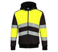 Portwest PW3 PW377 Hi-Vis Zipped Winter Hoodie Mens Work | EN ISO 20471 Class 1, 65% Polyester 35% Cotton Shell, Borg Fleece Lining
