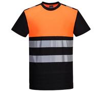 Portwest PW3 Hi Vis Cotton Comfort Class 1 Short Sleeve T Shirt Black / Orange 2XL