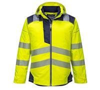 Portwest T400 PW3 Men's Hi-Vis Hooded Work Jacket Quilted Waterproof Reflective Yellow/Navy 4XL