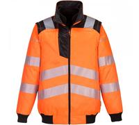 Portwest PW302 PW3 Hi-Vis 3-in-1 Pilot Jacket Orange/Black Size: XL Co XL