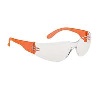 Portwest PW32 Wrap Around Safety Glasses Anti-Scratch Coating Flexible Arms | Clear/Orange, One Size, EN 166, EN 170, EN 172, CE Certified, UKCA, Unisex Fit, Lightweight UV Protection, Side Protection