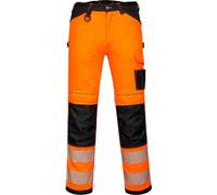 Portwest PW340 PW3 Men's Hi-Vis Cargo Work Trousers with Knee Pads and Pockets - Reflective High Viz Outdoor Safety Workwear, Orange/Black Short, 32
