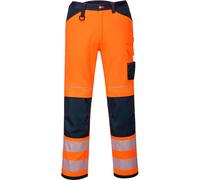 Portwest PW340 PW3 Men's Hi-Vis Cargo Work Trousers with Knee Pads and Pockets - Reflective High Viz Outdoor Safety Workwear, Orange/Navy, 36