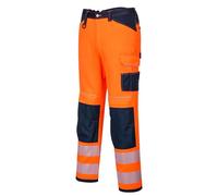 Portwest PW340 PW3 Men's Hi-Vis Cargo Work Trousers with Knee Pads and Pockets - Reflective High Viz Outdoor Safety Workwear, Orange/Navy, 38