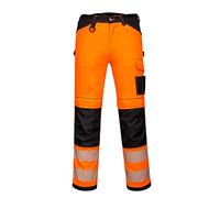 Portwest PW340 PW3 Men's Hi-Vis Cargo Work Trousers with Knee Pads and Pockets - Reflective High Viz Outdoor Safety Workwear, Orange/Black, 30