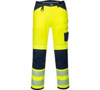 Portwest PW340 PW3 Men's Hi-Vis Cargo Work Trousers with Knee Pads and Pockets - Reflective High Viz Outdoor Safety Workwear, Yellow/Navy, 34