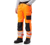 Portwest PW340 PW3 Men's Hi-Vis Cargo Work Trousers with Knee Pads and Pockets - Reflective High Viz Outdoor Safety Workwear, Orange/Black, 32