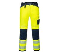 Portwest PW340 PW3 Men's Hi-Vis Cargo Work Trousers with Knee Pads and Pockets - Reflective High Viz Outdoor Safety Workwear, Yellow/Navy, 48