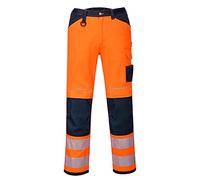 Portwest PW340 PW3 Men's Hi-Vis Cargo Work Trousers with Knee Pads and Pockets - Reflective High Viz Outdoor Safety Workwear, Orange/Navy, 44