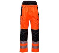 Portwest PW342 PW3 Men's Hi-Vis Extreme Waterproof Rain Trousers with Pockets - Reflective High Viz Outdoor Safety Workwear, Orange/Black, XL