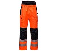 Portwest PW342 PW3 Men's Hi-Vis Extreme Waterproof Rain Trousers with Pockets - Reflective High Viz Outdoor Safety Workwear, Orange/Black, M