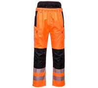 Portwest PW342 PW3 Men's Hi-Vis Extreme Waterproof Rain Trousers with Pockets - Reflective High Viz Outdoor Safety Workwear, Orange/Black, XL