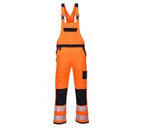 Portwest PW344 Mens Hi Vis Bib and Brace Work Overalls Durable Texpel Stain Resistant Water Resistant Polycotton Dungarees Triple Stitch Multi Pockets Adjustable Certified Workwear, Orange/Black, XXL