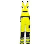 Portwest PW344 Mens Hi Vis Bib and Brace Work Overalls Durable Texpel Stain Resistant Water Resistant Polycotton Dungarees Triple Stitch Multi Pockets Certified Workwear, Yellow/Black, Large