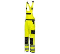 Portwest PW344 Mens Hi Vis Bib and Brace Work Overalls Durable Texpel Stain Resistant Water Resistant Polycotton Dungarees Triple Stitch Multi Pockets Certified Workwear, Yellow/Black, Medium
