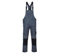 Portwest PW346 PW3 Work Bib and Brace Elasticated Back Panel 2 Side Pockets | Zoom Grey/Black, Small, UPF 40+, EN 14404, Durable Polycotton Fabric, Handy Waistband D Ring, ID Card Holder, Workwear